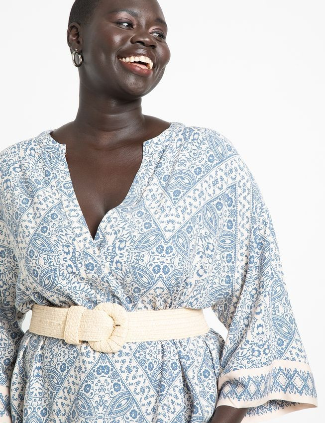 Raffia Covered Buckle Belt | Eloquii