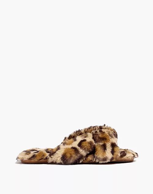 Crisscross Scuff Slippers in Leopard Recycled Faux Fur | Madewell