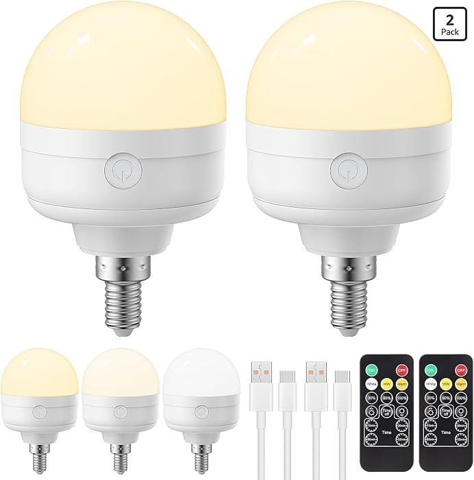 Rechargeable Light Bulb with Remote - E12 2Pack 5W 350LM Dimmable Detachable LED Bulb 3 Color Tem... | Amazon (US)