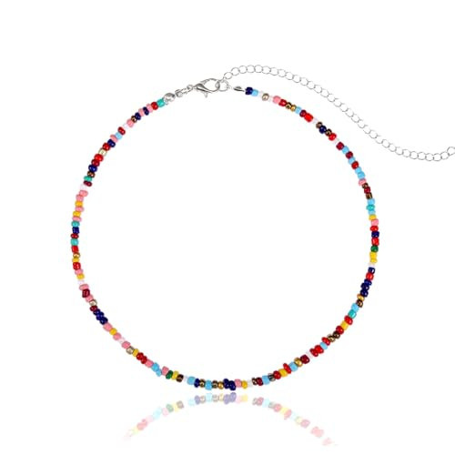 Aularso Boho Beaded Choker Necklace Colorful Short Necklaces Chain Seed Bead Necklace Summer Necklaces Jewelry for Women (Colorful bead-1) | Amazon (US)