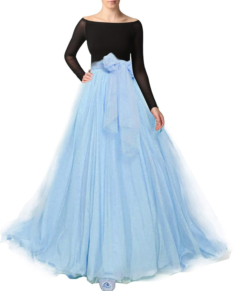 Women Maxi Long Tulle Skirt Floor Length with Bowknot High Waisted for Wedding Party Dress | Amazon (US)