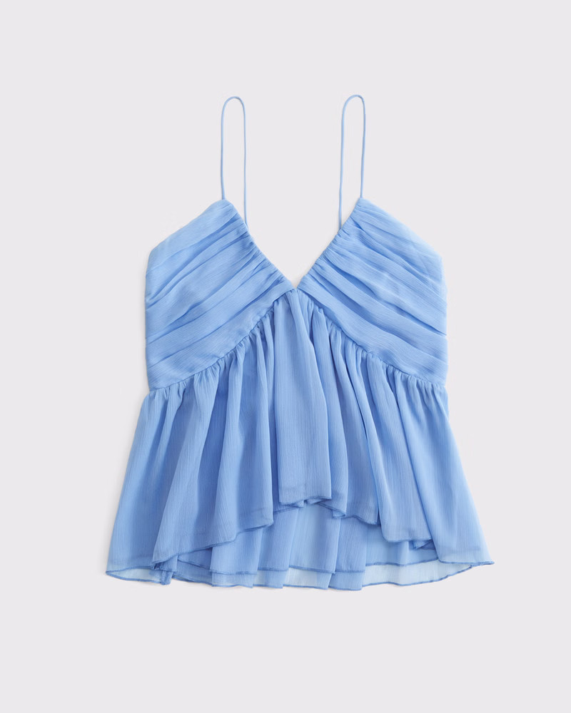 Abercrombie & Fitch Women's V-Neck Ruched Cami in Cloudy Blue - Size L | Abercrombie & Fitch (US)