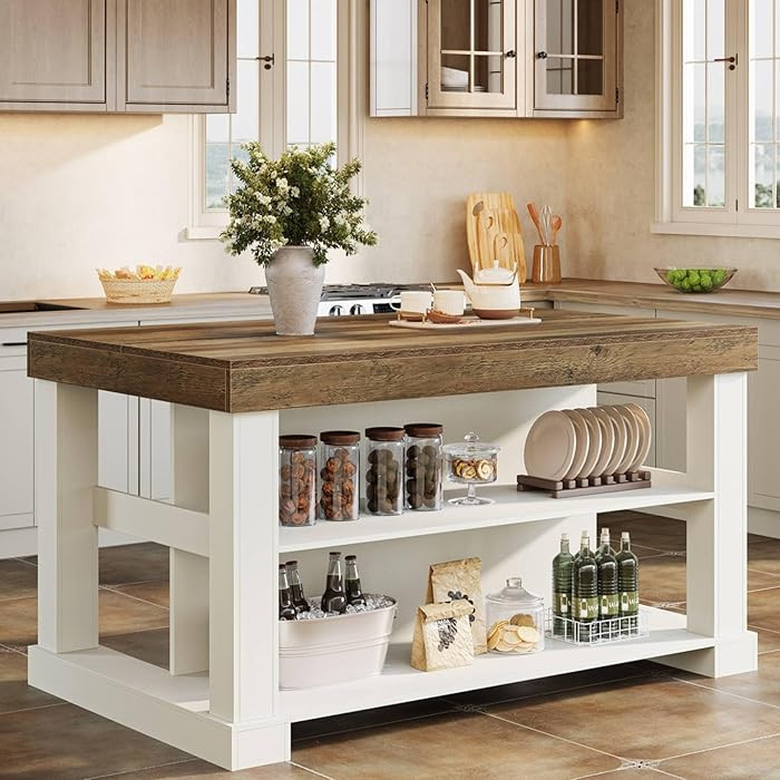 Tribesigns Kitchen Island with 3 Shelves, 55 Inches Width Kitchen Shelf with Large Worktop, Stabl... | Amazon (US)