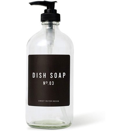Sweet Water Decor Clear Glass Bottle Refillable Soap Dispenser | Modern Farmhouse Kitchen | 16 oz Re | Walmart (US)