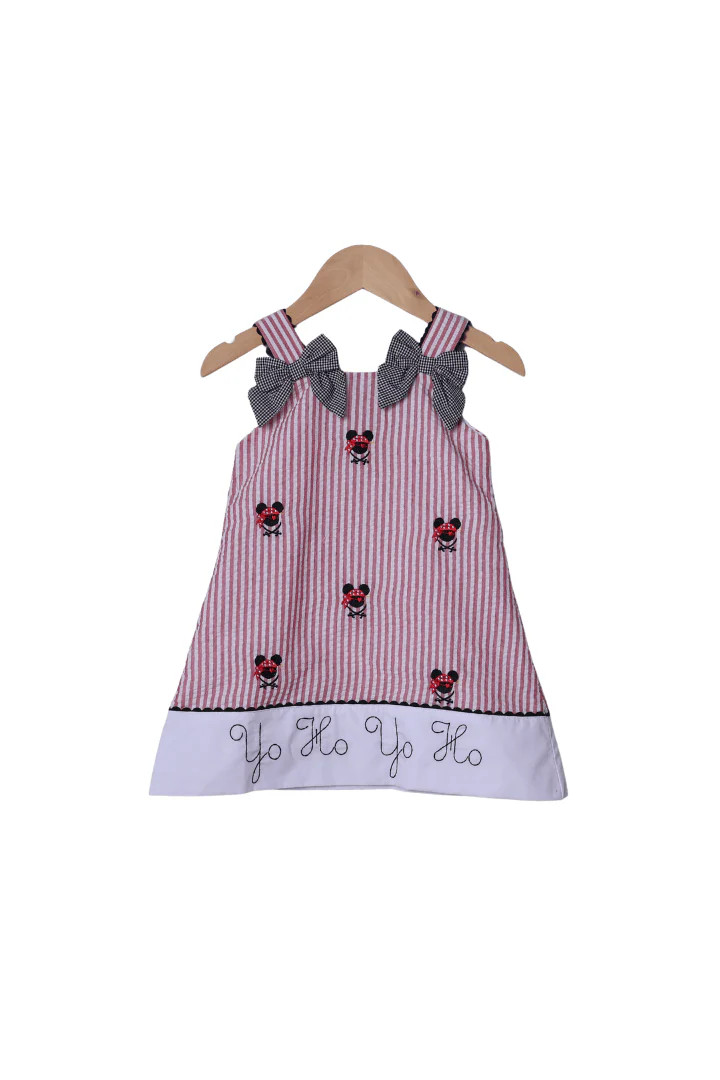 Red Stripe Bow Pirate Mouse Dress | The Smocked Flamingo
