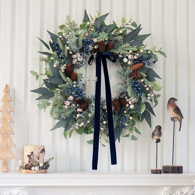 Winter Wreaths for Front Door 24 Inch Green Olive Eucalyptus Wreath with Silver White Berries,Pin... | Amazon (US)