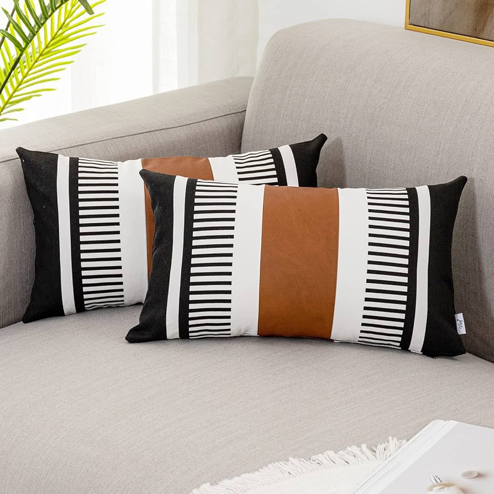 Boho Striped Lumbar Pillow Covers 12x20 inch, Modern Leather Couch Pillowcase,Farmhouse Home Deco... | Amazon (US)