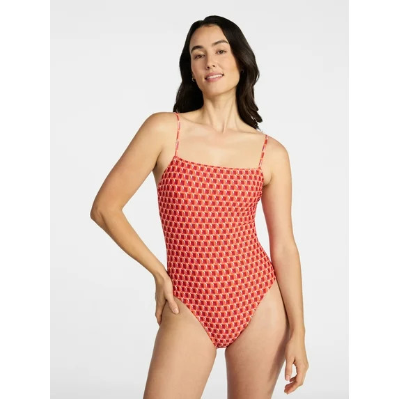 Time and Tru Women's and Women’s Plus Square Neck One-Piece Swimsuit, Sizes XS-3X, Family Swim | Walmart (US)