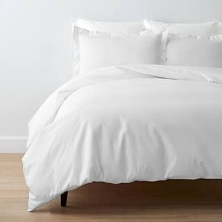 Company Cotton White Solid 300-Thread Count Cotton Percale Queen Duvet Cover | The Home Depot