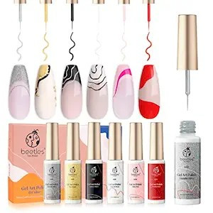 Beetles Gel Polish Nail Art Gel Liner Set-6 Popular Black White Red Colors Gel Art Paint for Swir... | Amazon (US)