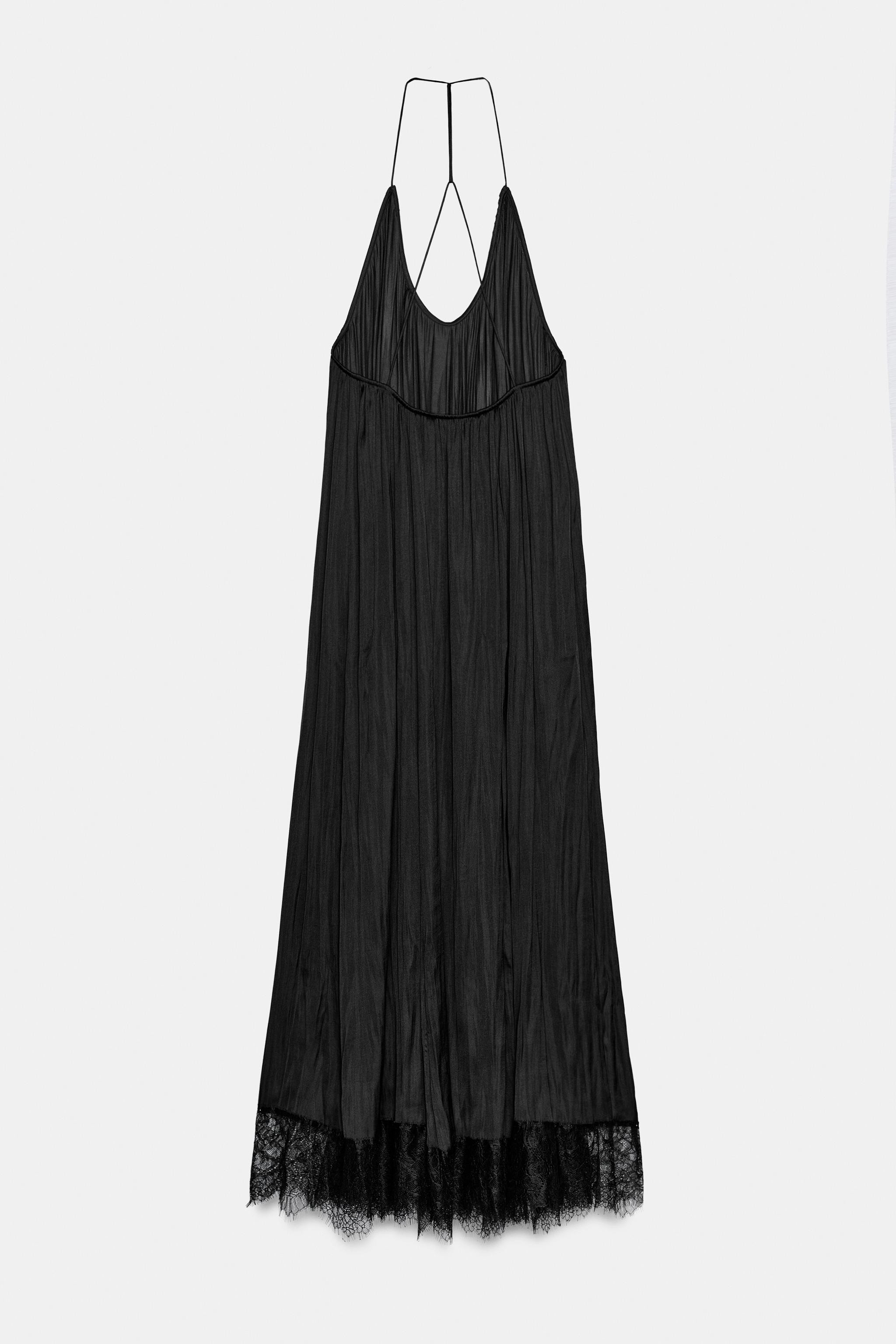 ZW COLLECTION SATIN LACE HALTER DRESS | Zara US