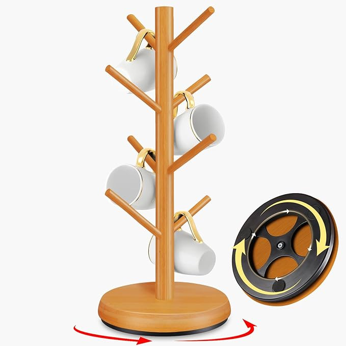 Mug Holder Tree,New Upgraded 360° Rotated 8 Hooks Coffee Cup Holder for Counter,Wood Coffee Mug ... | Amazon (US)