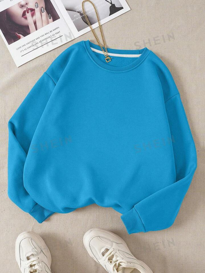 SHEIN EZwear Solid Thermal Lined Sweatshirt | SHEIN