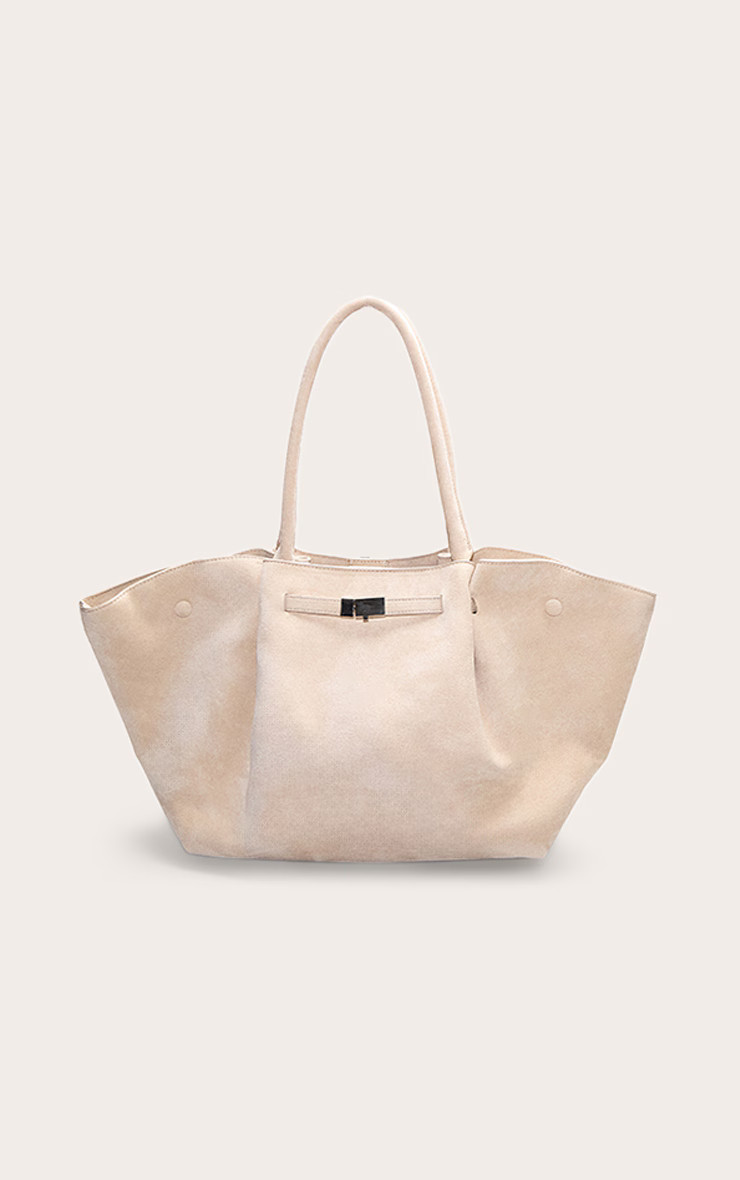 Cream Faux Suede Pleated Tote Bag | Pretty Little Thing (Australia & New Zealand)