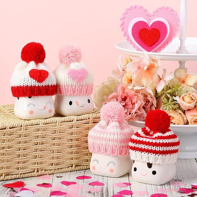 Marshmallow Mug Hat Crochet Valentine's Day Mug Topper Hat Love Heart Mini Mug Decorative Hat Cov... | Amazon (US)