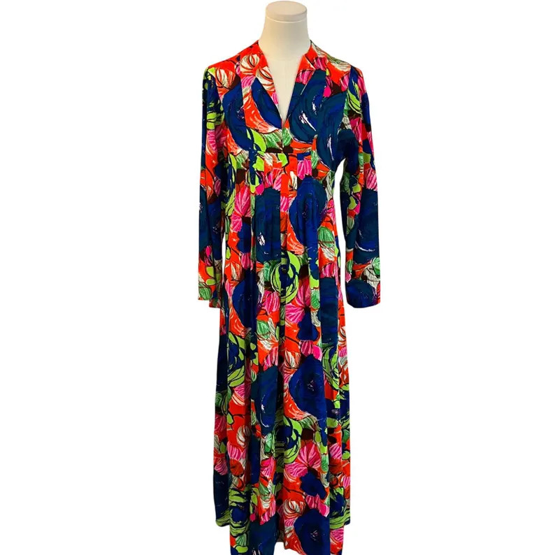 Vintage 70s Psychedelic Floral Maxi Dress Bell Sleeve Empire Waist Mod Hippie M | Etsy (Global)