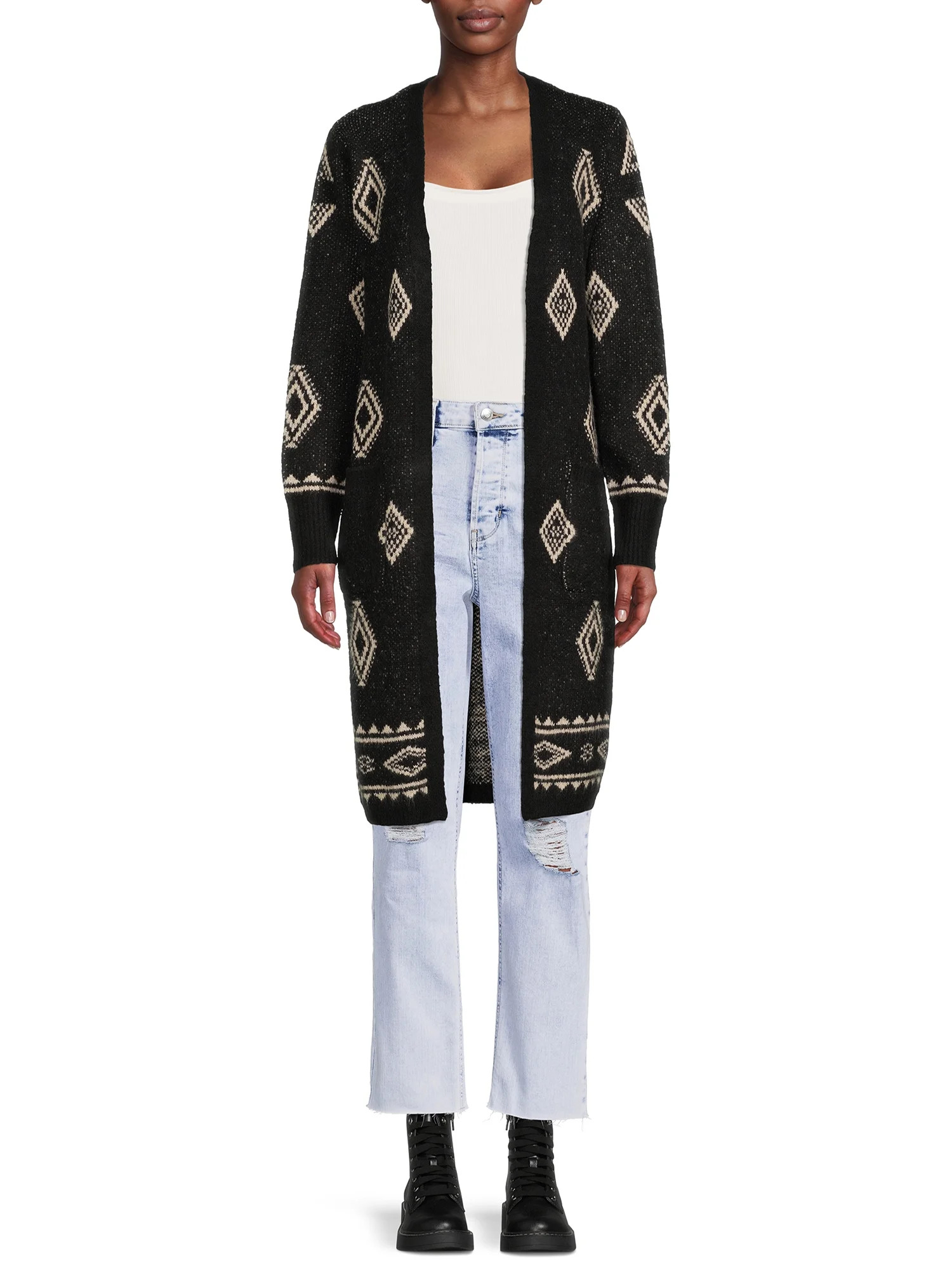 No Boundaries Juniors' Diamond Pattern Cardigan - Walmart.com | Walmart (US)