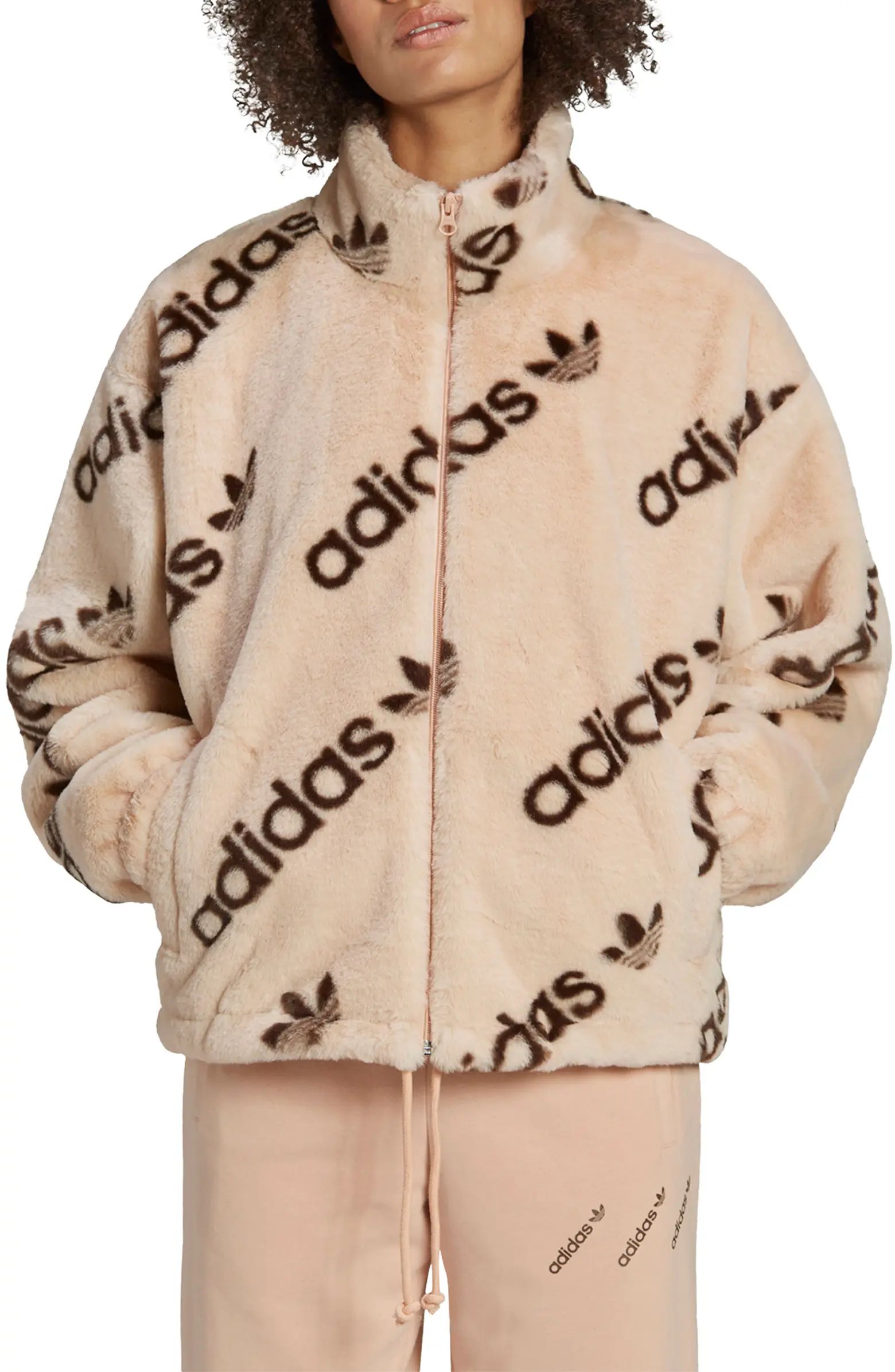 adidas Originals Logo Faux Fur Jacket | Nordstrom | Nordstrom