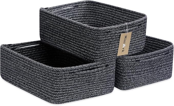 MiniArk Large Shallow Organizing Baskets 15x11x5.1 Inches - Rope Woven Storage Bins for Bathroom,... | Amazon (US)