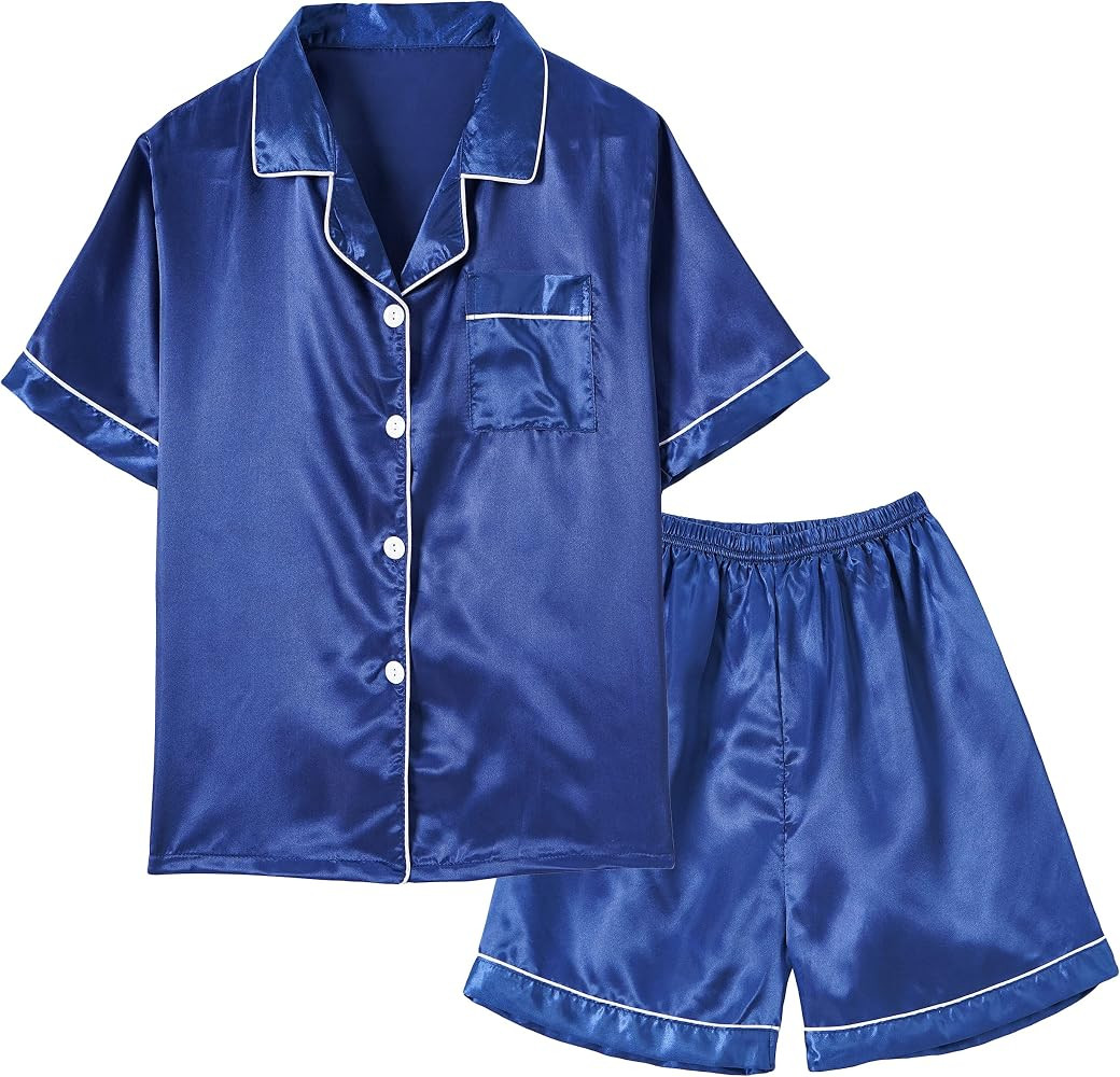 Pjs for Girls Boys, Silky Satin, 2pcs Summer Shorts Outfit PJS, Relaxed Home Wear, Bedtime, Loung... | Amazon (US)