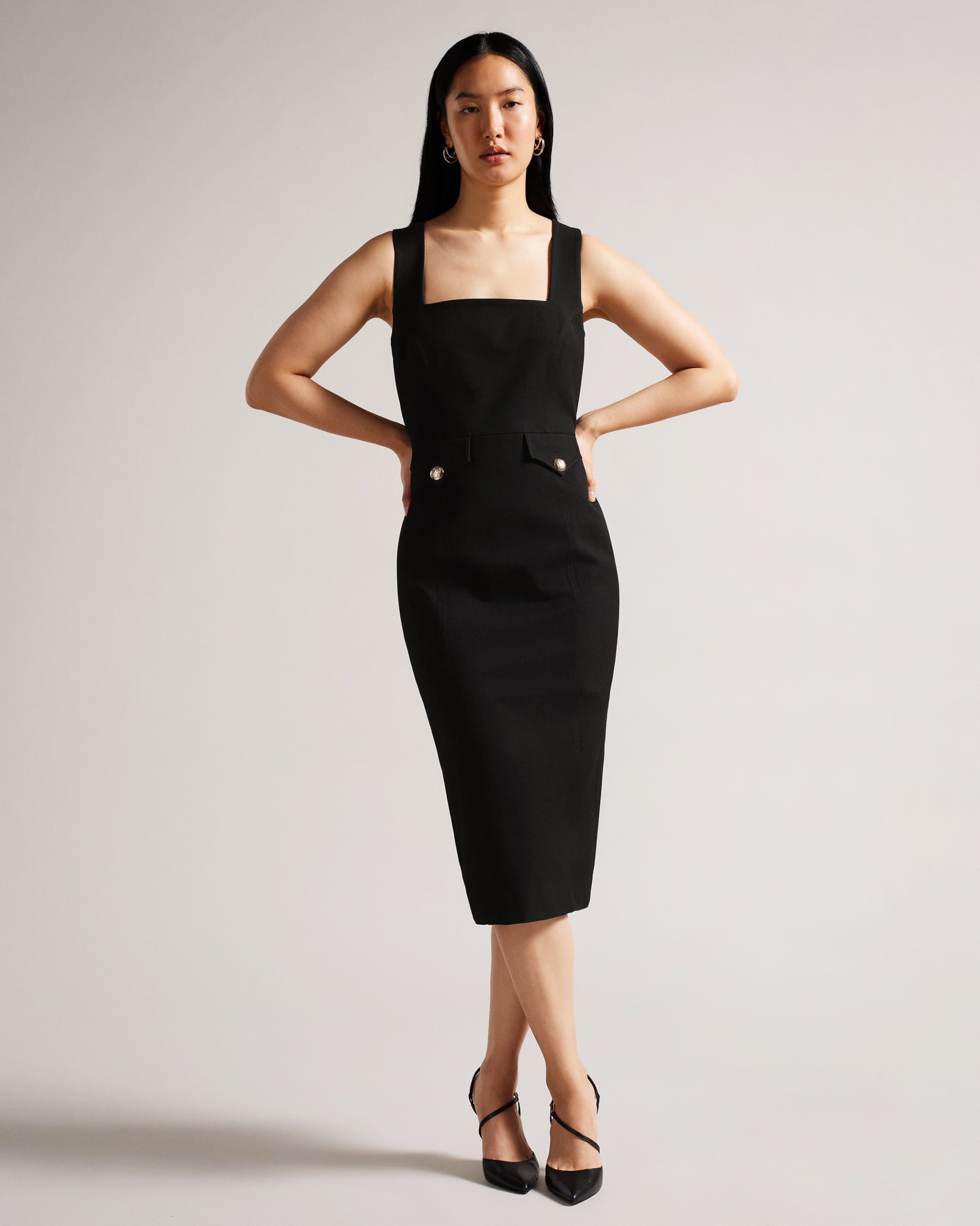 JosiaaSquare Neck Military Detail Midi Dress | Ted Baker IE