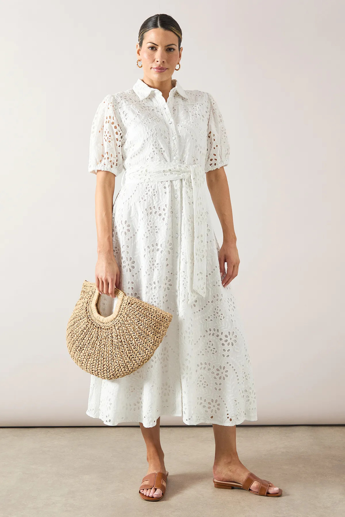 Dresses | Broderie Tie Waist Shirt Dress | Wallis | Wallis UK