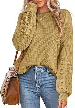 WIHOLL Sweaters for Women Long Sleeve Chunky Knit Pullover Crewneck Sweatshirts | Amazon (US)