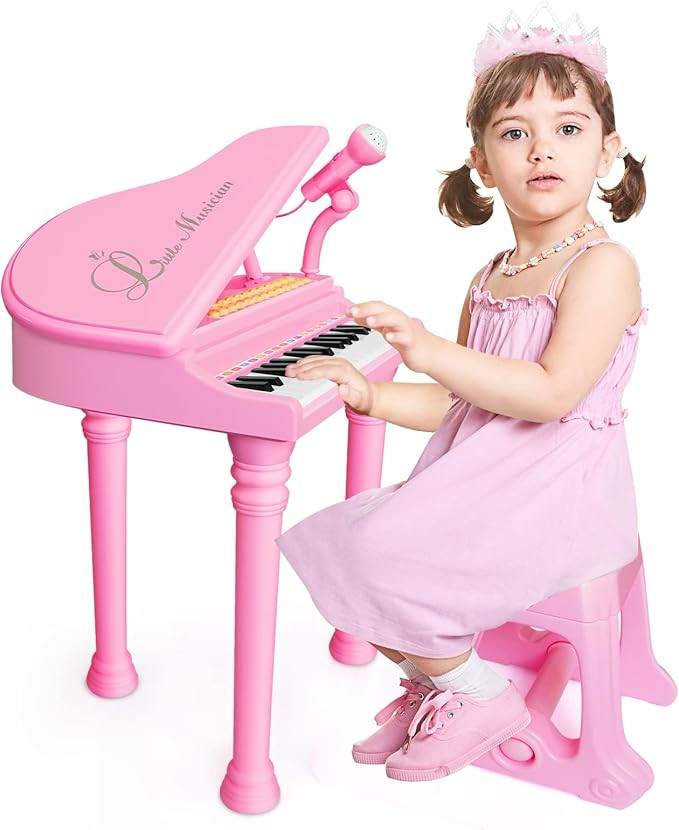 OKREVIEW Kids Piano Keyboard Toys for Girls - 31 Keys Pink Piano Toys with Microphone and Stool B... | Amazon (US)