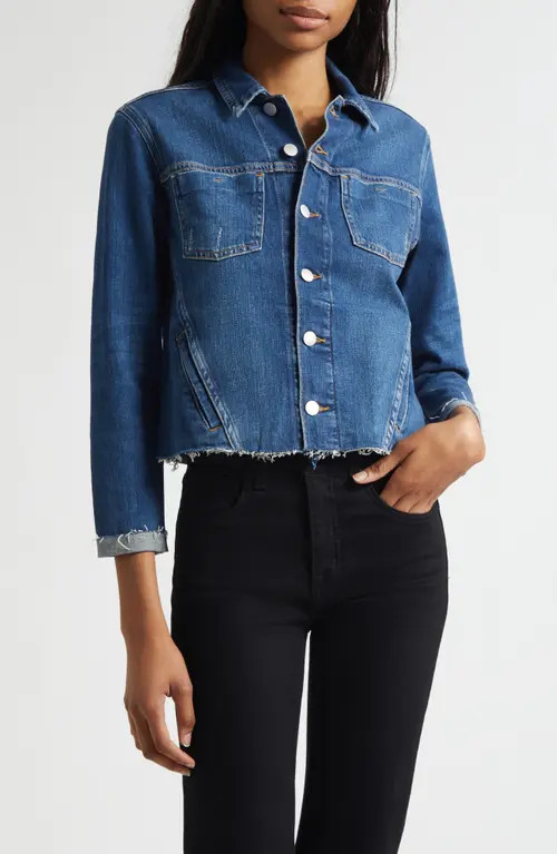 L'AGENCE Janelle Slim Fit Raw Hem Denim Trucker Jacket in Authentique at Nordstrom, Size Small | Nordstrom