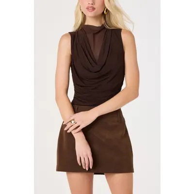 ASTR the Label Shaina Cowl Neck Mesh Inset Top in Brown at Nordstrom, Size Small | Nordstrom