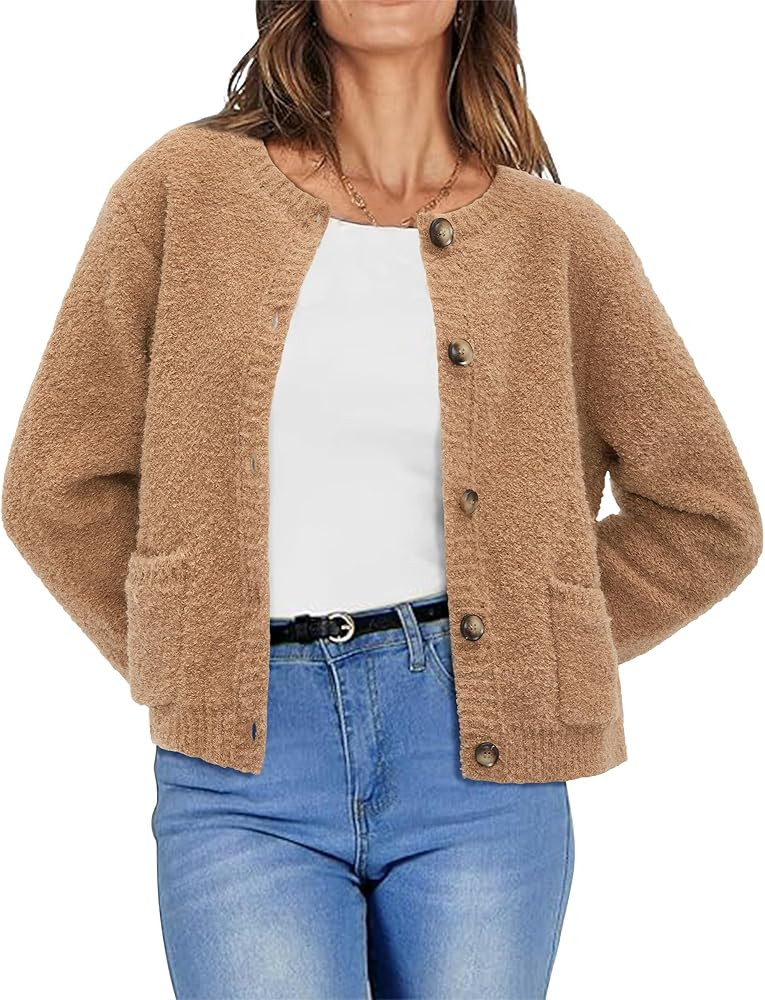 Arach&Cloz Women's Open Front Cardigan Sweaters Fall Fashion Button Down Knit Chunky Outwear Coat... | Amazon (US)