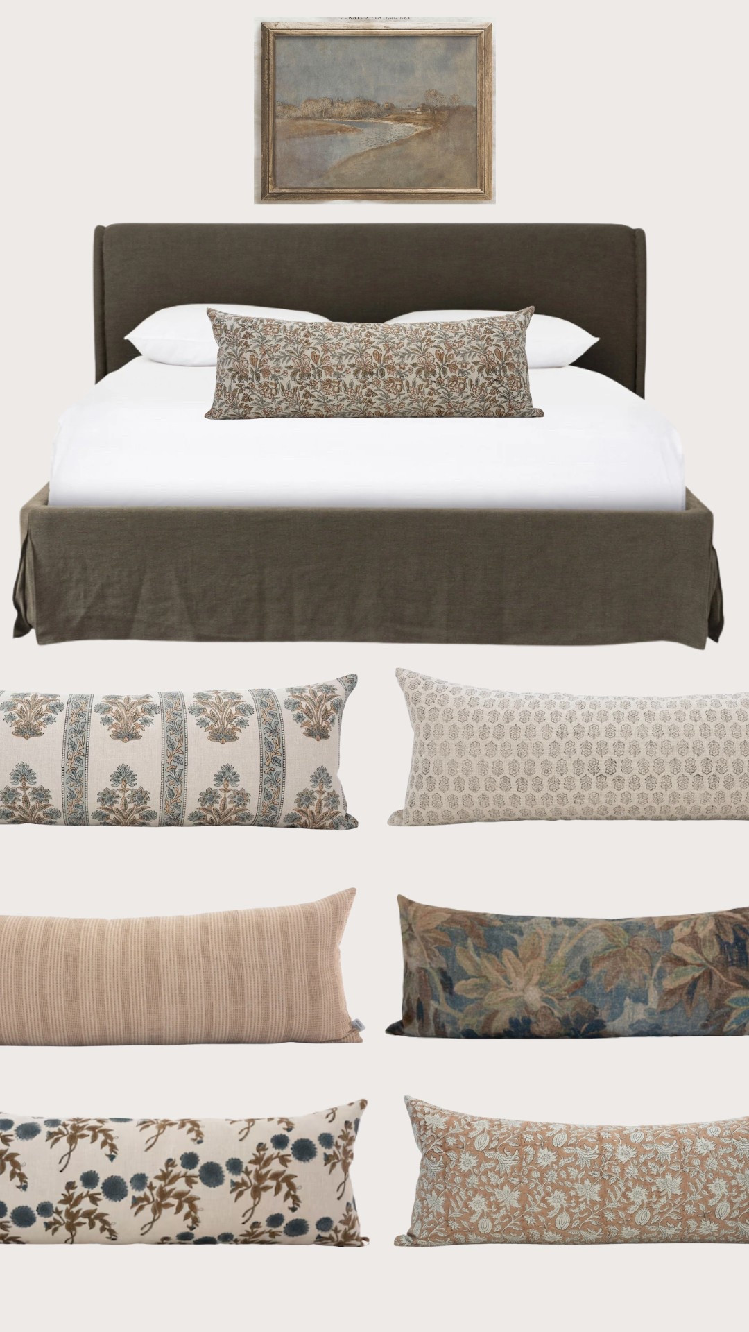 Bedroom design inspo. Linen bedding with lumbar pillow. Designer throw pillows. Etsy finds. Home accents. Florals. Vintage. Striped. Plaid. Gingham. Over sized pillow. McGee and co. Amber interiors. Amazon. Zara home. Moody room. Warm and earthy tones. Layered bed. Upholstered king bed. Neutral home decor. Interior design. Classic and timeless home decor. Modern European look. 

#LTKWatchNow #LTKHome #LTKFindsUnder100