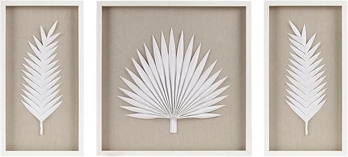 Madison Park Sabal Floral Wall Art - Handmade Canvas Palm Natural Rice Paper Shadow -Box Set, Gla... | Amazon (US)