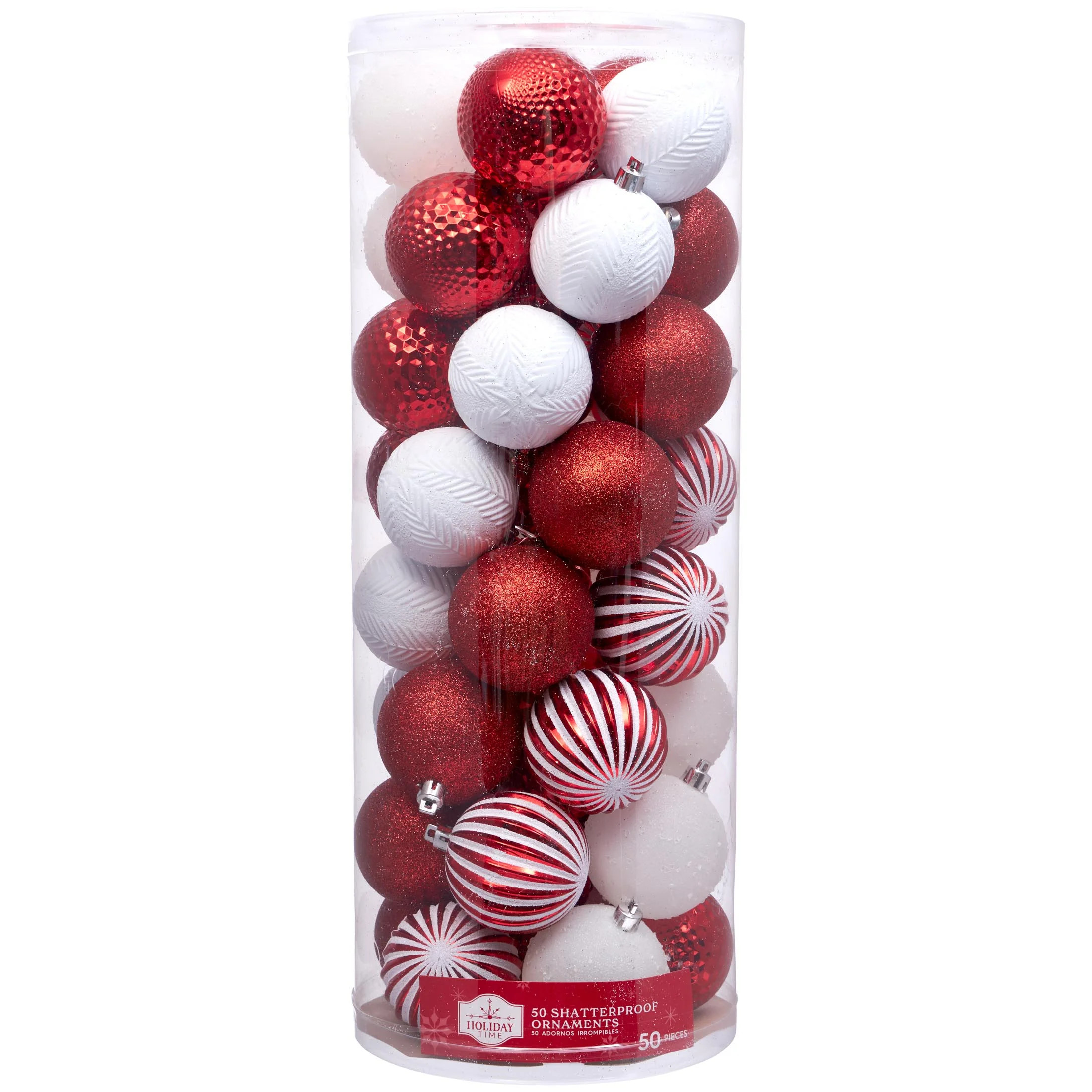 Red & White Shatterproof Christmas Ball Ornaments, 50 Count, by Holiday Time - Walmart.com | Walmart (US)