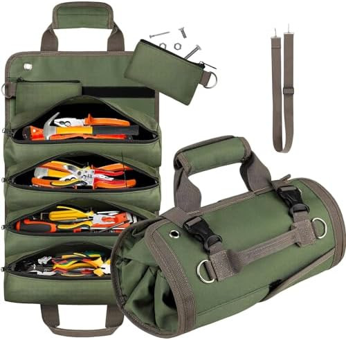 Heavy Duty Tool Bag, Roll Up Tool Organizer for Men Women, Portable Tool Storage Box with 4 Detac... | Amazon (US)