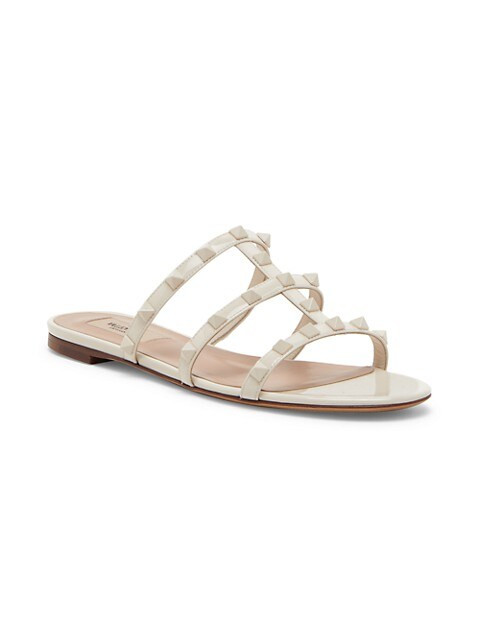 Rockstud Patent Leather Slides | Saks Fifth Avenue