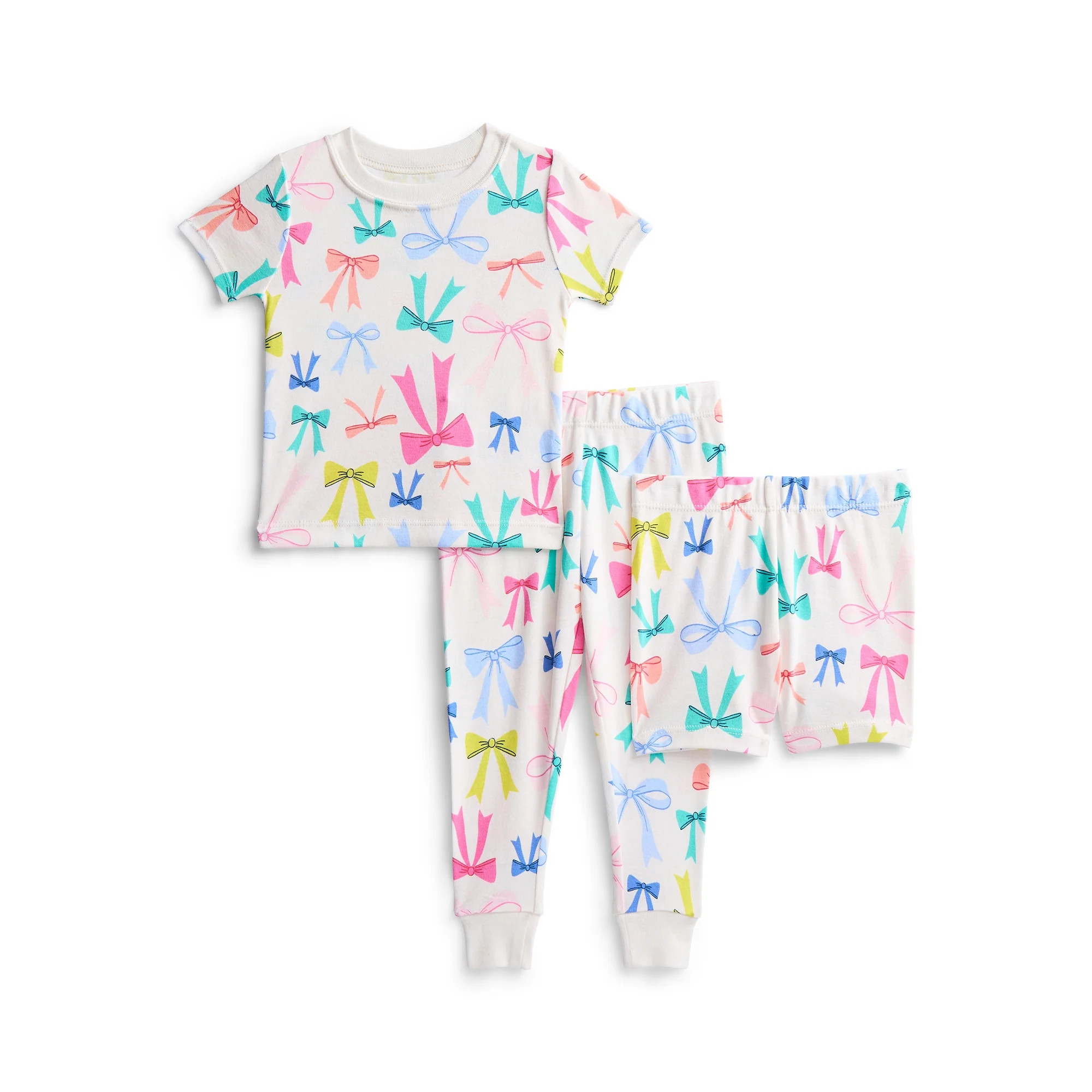 Wonder Nation Toddler Girls Short Sleeve Top, Pants and Shorts Pajama Sleep Set, 3-Piece, Sizes 1... | Walmart (US)