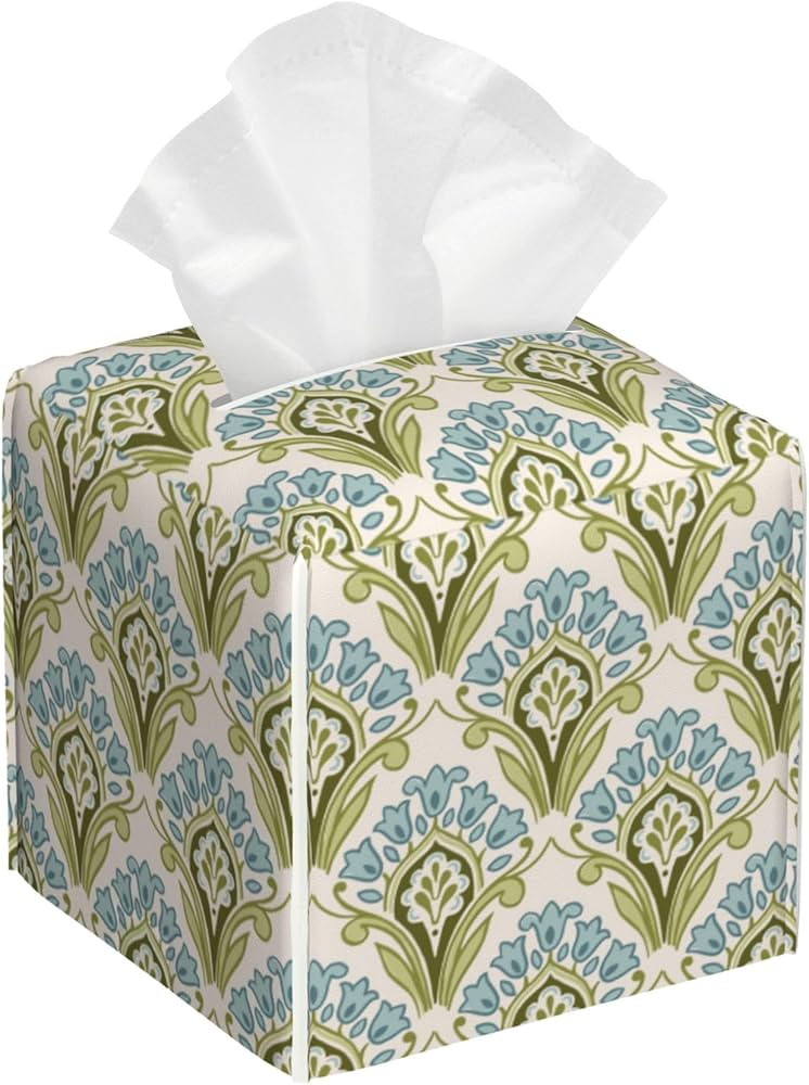 Tissue Box Holder Green and Blue Floral Tissue Box Cover Square Leather Tissue Holder Organizer P... | Amazon (US)