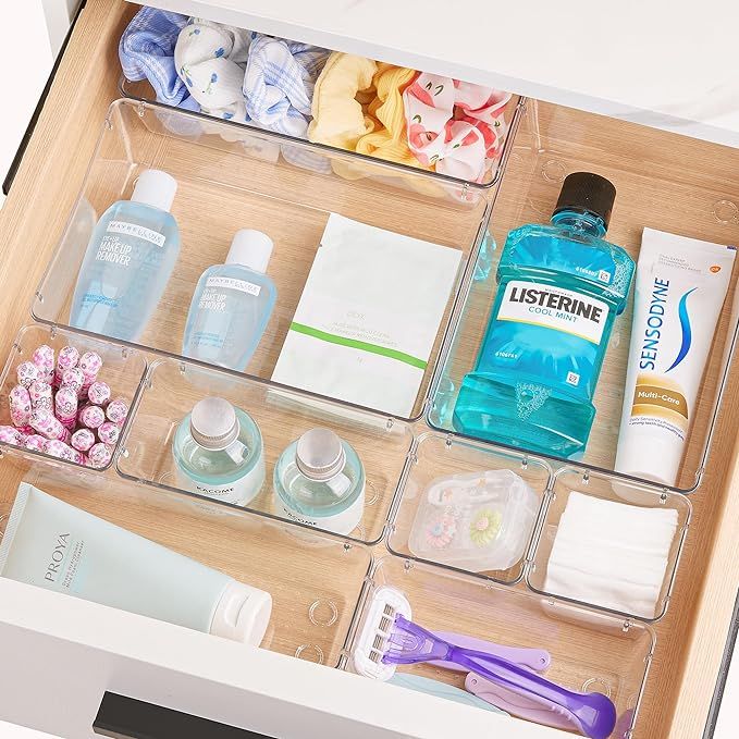 Vtopmart 25 PCS Clear Plastic Drawer Organizers Set, 4-Size Versatile Bathroom and Vanity Drawer ... | Amazon (US)