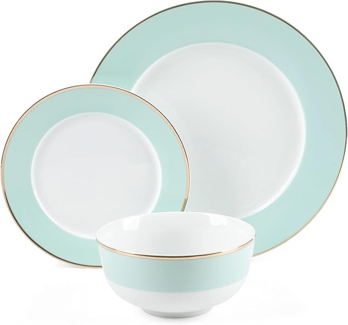 Martha Stewart Gracie Lane 12 pc Porcelain Decorated Dinnerware Set - Martha Blue w/ Gold Rim | Amazon (US)