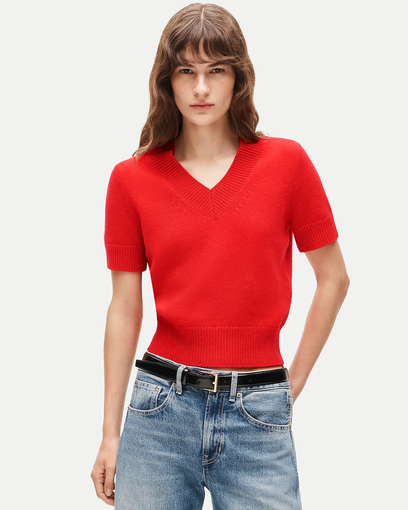 Short-sleeve V-neck sweater in vintage wool | J. Crew US