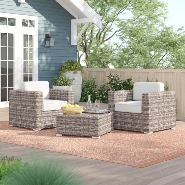 Darvin Wicker/Rattan 2 - Person Seating Group with Cushions | Wayfair North America