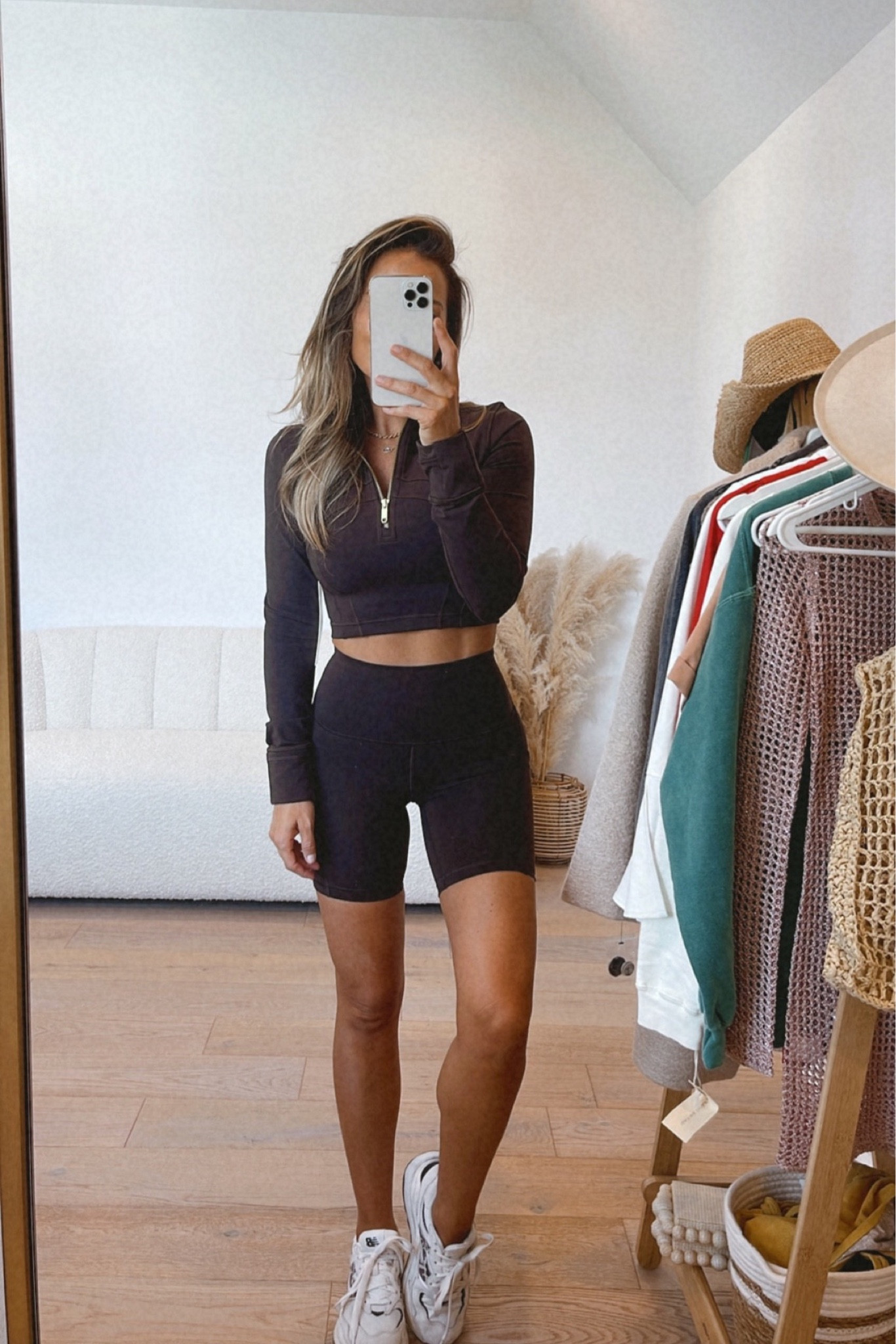 Lululemon bio shorts 
size 2, run pretty small
Zip top in size 4, pretty 
good fit!

#LTKtravel #LTKover40 #LTKfitness