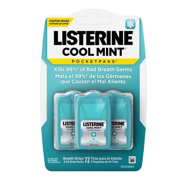 Listerine Cool Mint Pocketpacks Breath Strips Kills Bad Breath Germs - 24 Strip Pack - 3pk | Target
