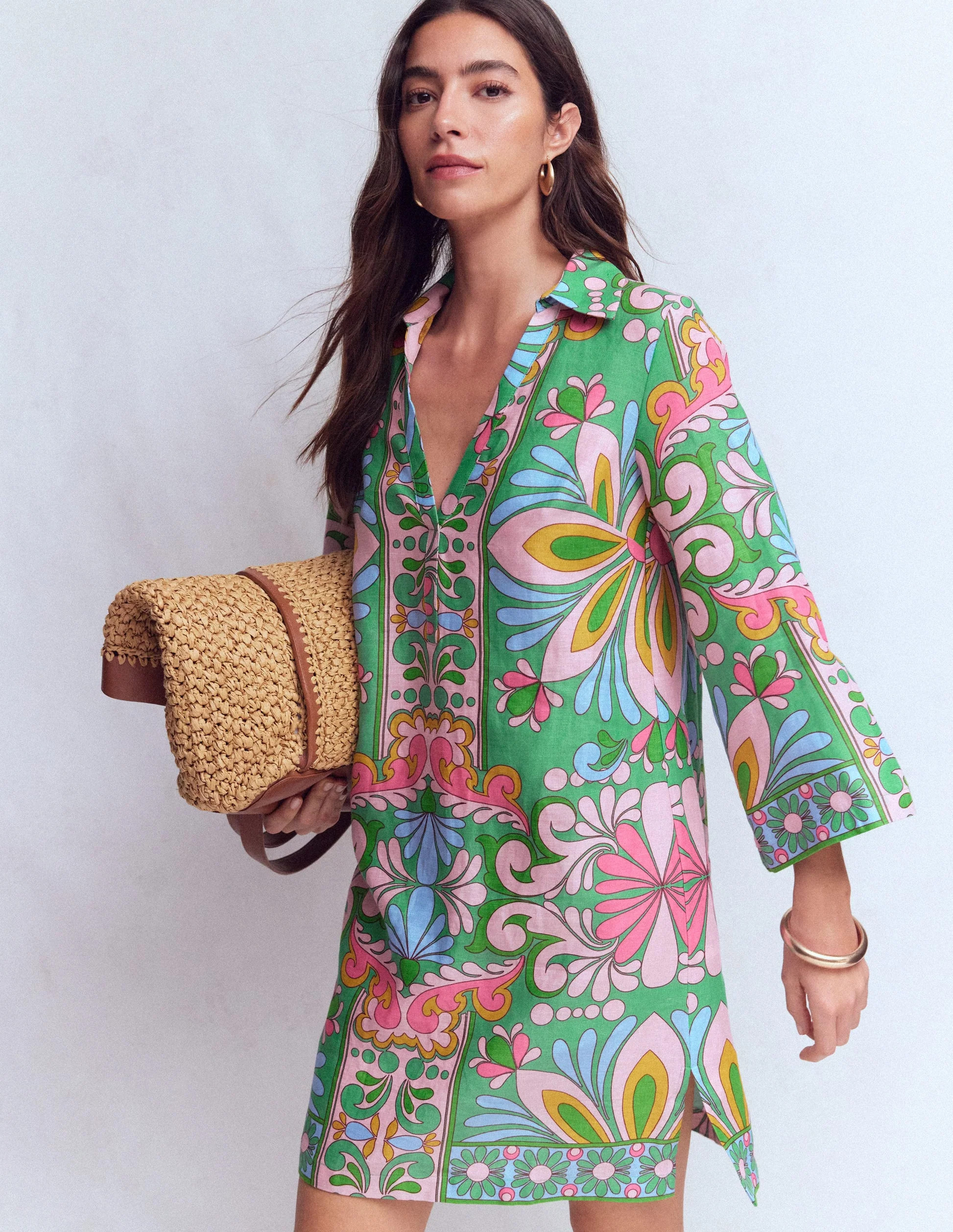 Carmen Linen Short Dress-Multi Bloom Tapestry | Boden (US)
