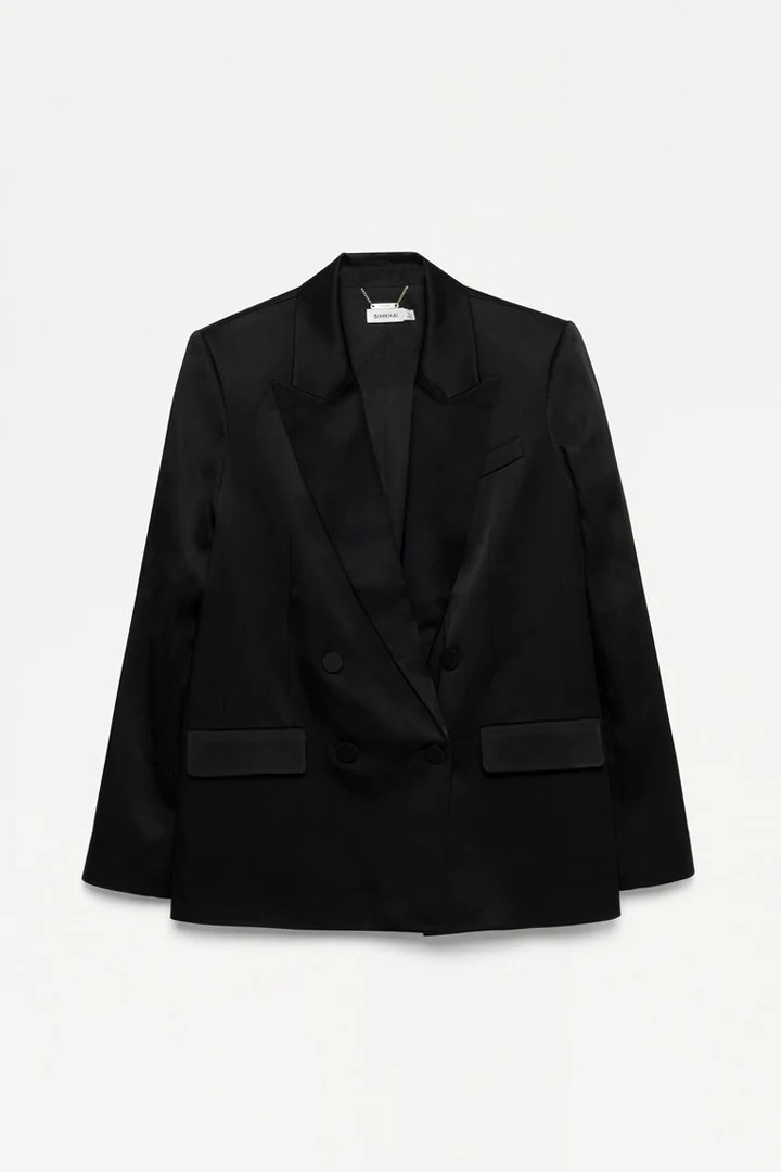 SIMKHAI Women's Norah Satin Blazer in Black, Size 6 | Simkhai