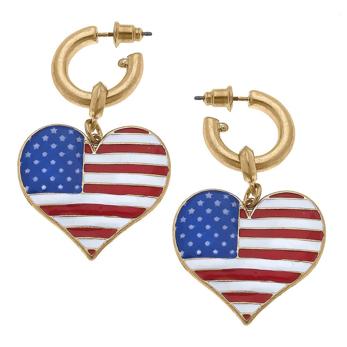 Patriotic Enamel Heart Earrings in Red, White & Blue | CANVAS
