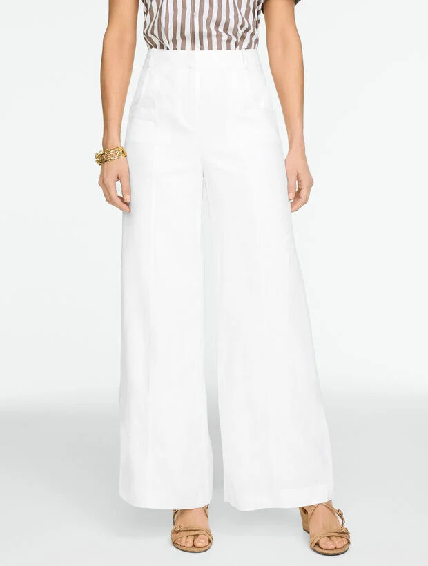 Linen Wide Leg Trousers - White | Talbots