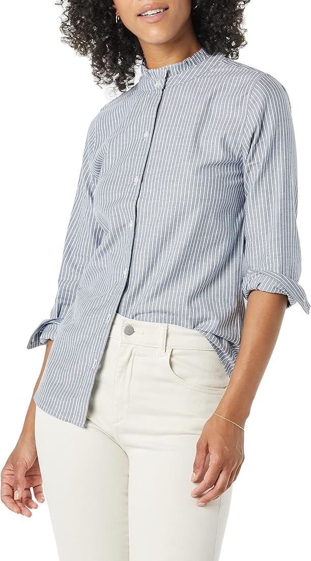 Amazon Essentials Women's Long-Sleeve Ruffle Detail Flannel Shirt | Amazon (US)