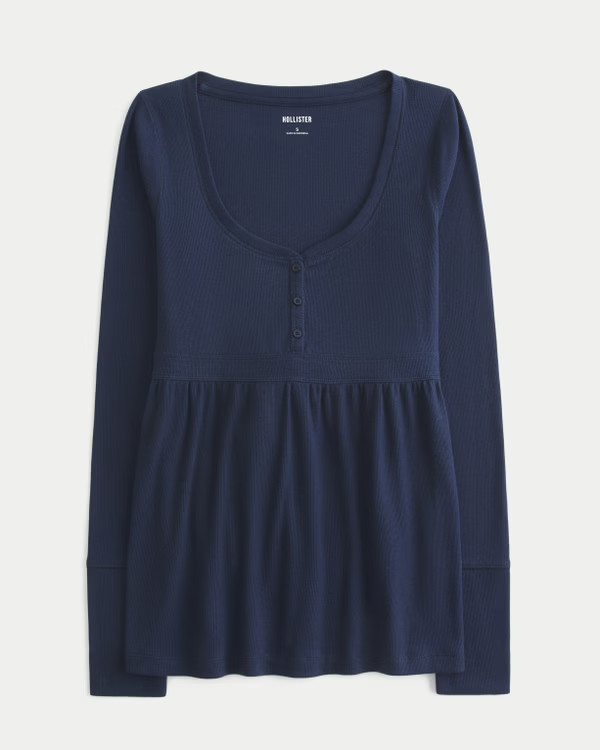 Tie-Back Henley Babydoll Top | Hollister (US)